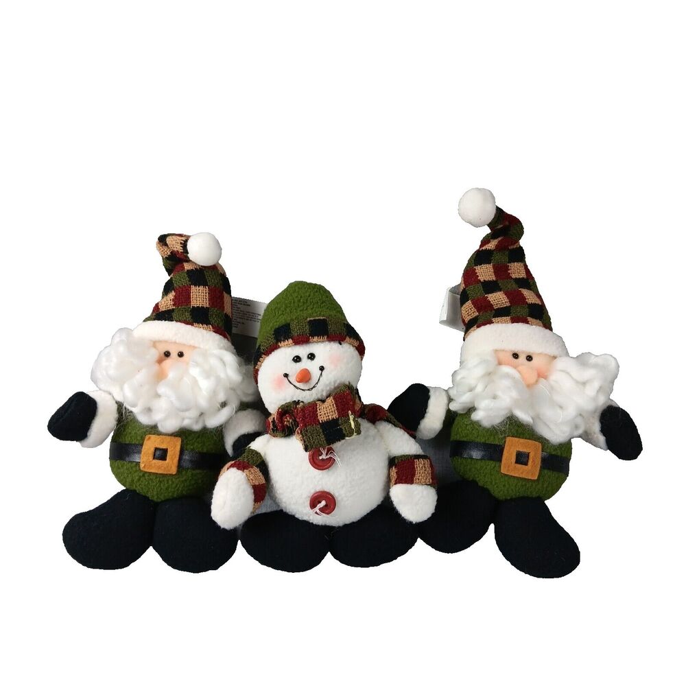 Mountain View Christmas Ornaments Decor Rustic Country Stuffed Santa Snowman